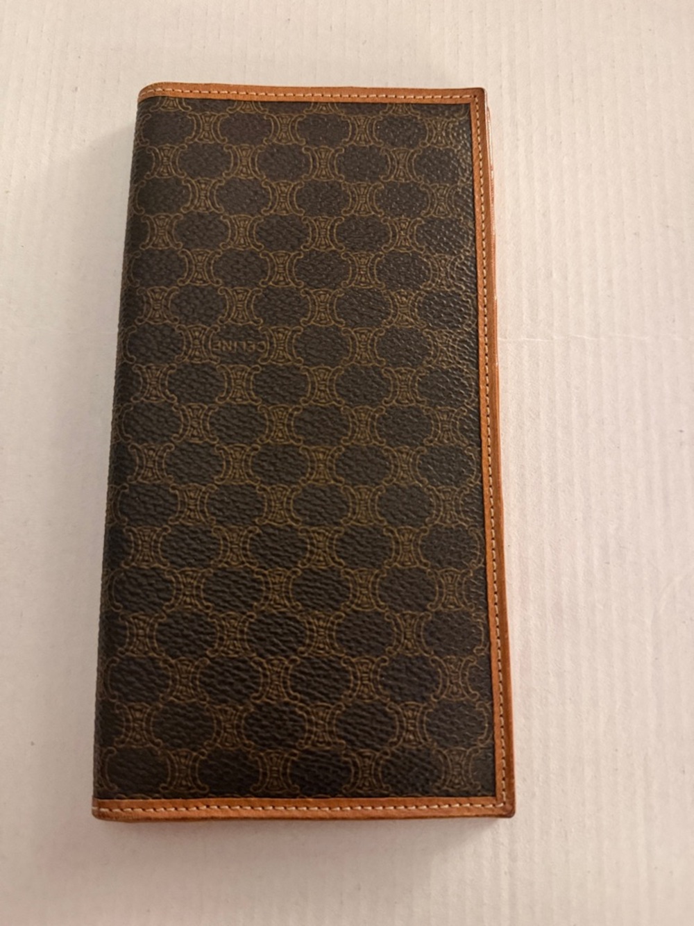Celine Brown Patterned Long Wallet with Tan Trim
